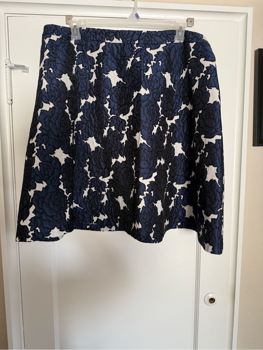 Lane Bryant Navy and White Floral A-Line Skirt - Textured Jacquard